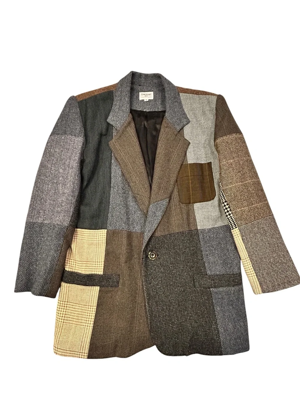 Compagnie BX Patchwork Tweed Blazer Wool Blend Herringbone Plaid Men S VTG 90s